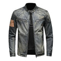 Men's Vintage-Inspired Zip-Up Denim Jacket with Stand Collar Design