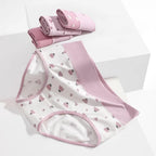 4-Piece Women’s Printed High-Rise Briefs Set with Playful Heart and Floral Motifs, Soft Pink Tones and Feminine Styling