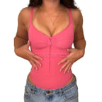 Vibrant Pink Zip-Front Sleeveless Shaping Bodysuit