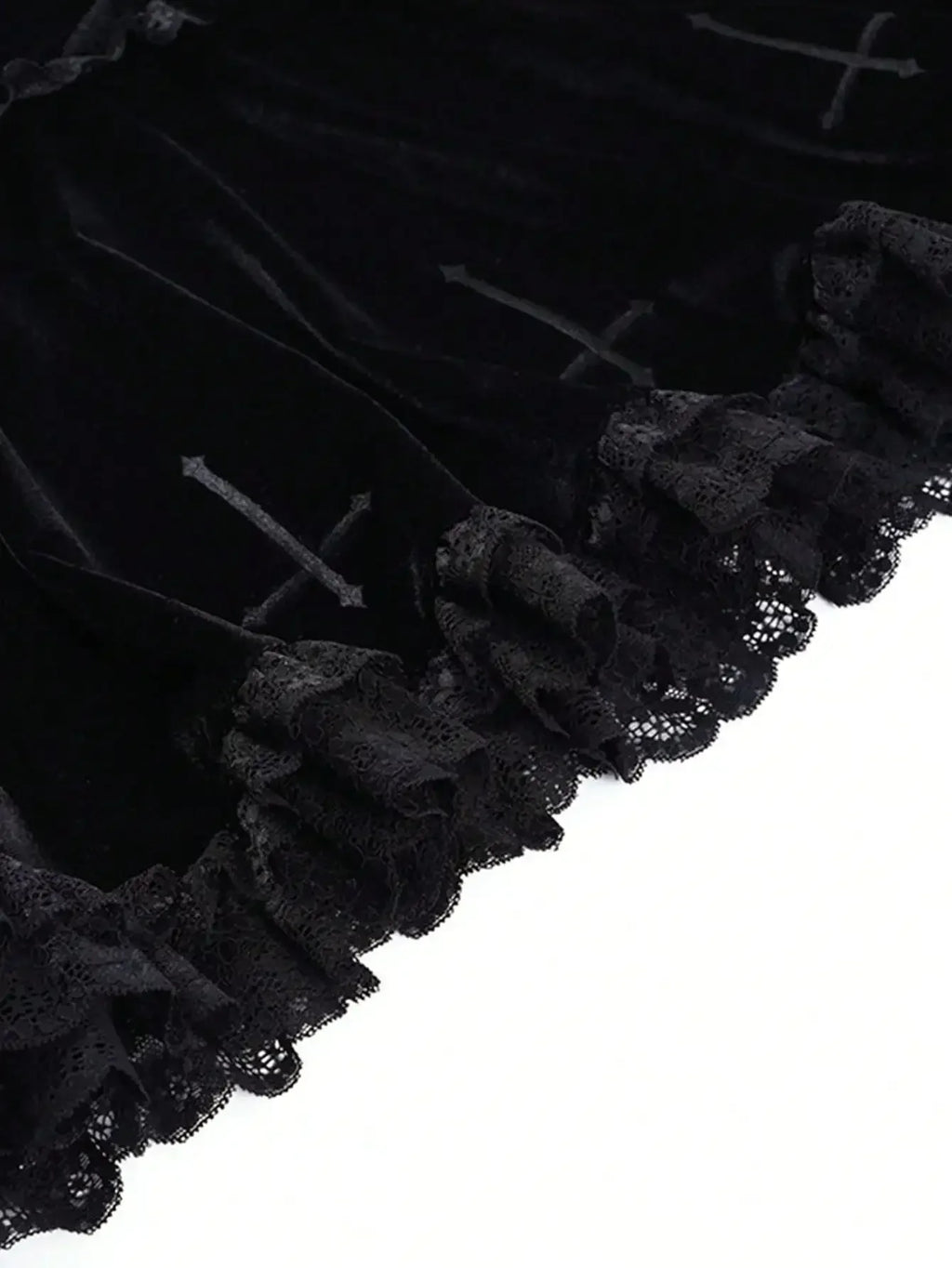 Velvet Lace Trim Mini Skirt Cross Detail Gothic Alternative Fashion Bottom