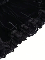 Velvet Lace Trim Mini Skirt Cross Detail Gothic Alternative Fashion Bottom