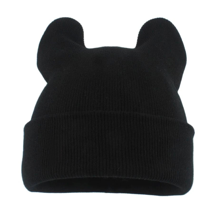 Cute Cat Ear Acrylic Knit Beanie for Playful Streetwear Casual Winter Everyday Fashion Style