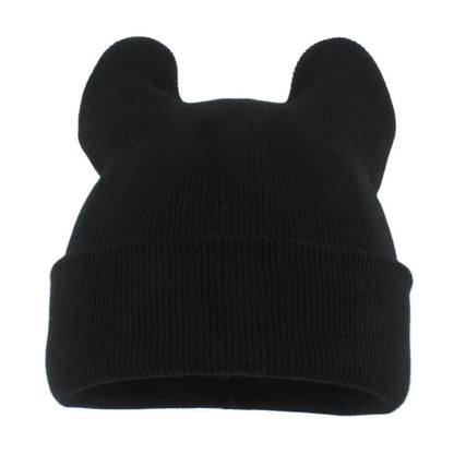 Cute Cat Ear Acrylic Knit Beanie for Playful Streetwear Casual Winter Everyday Fashion Style