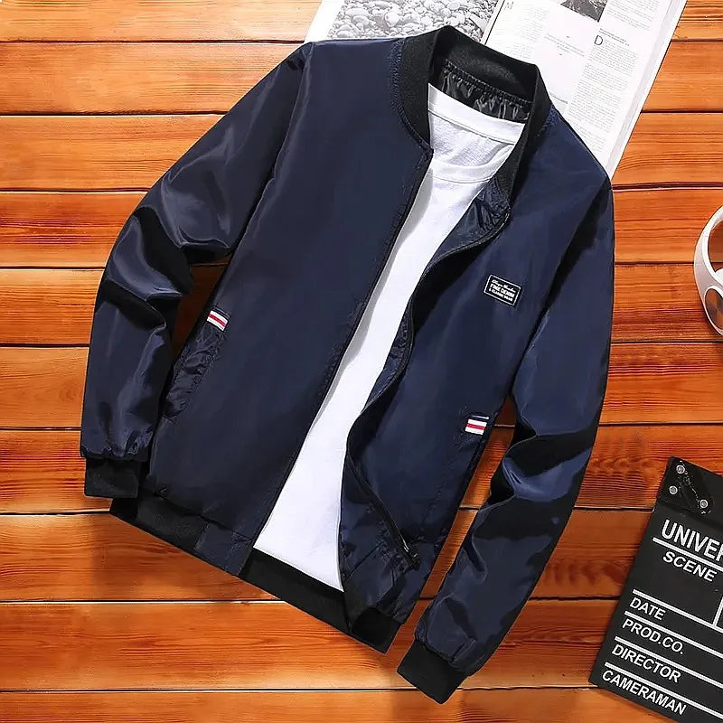 Men's Lightweight Zip Windbreaker Jacket with Stand Collar for Casual Outdoor Streetwear