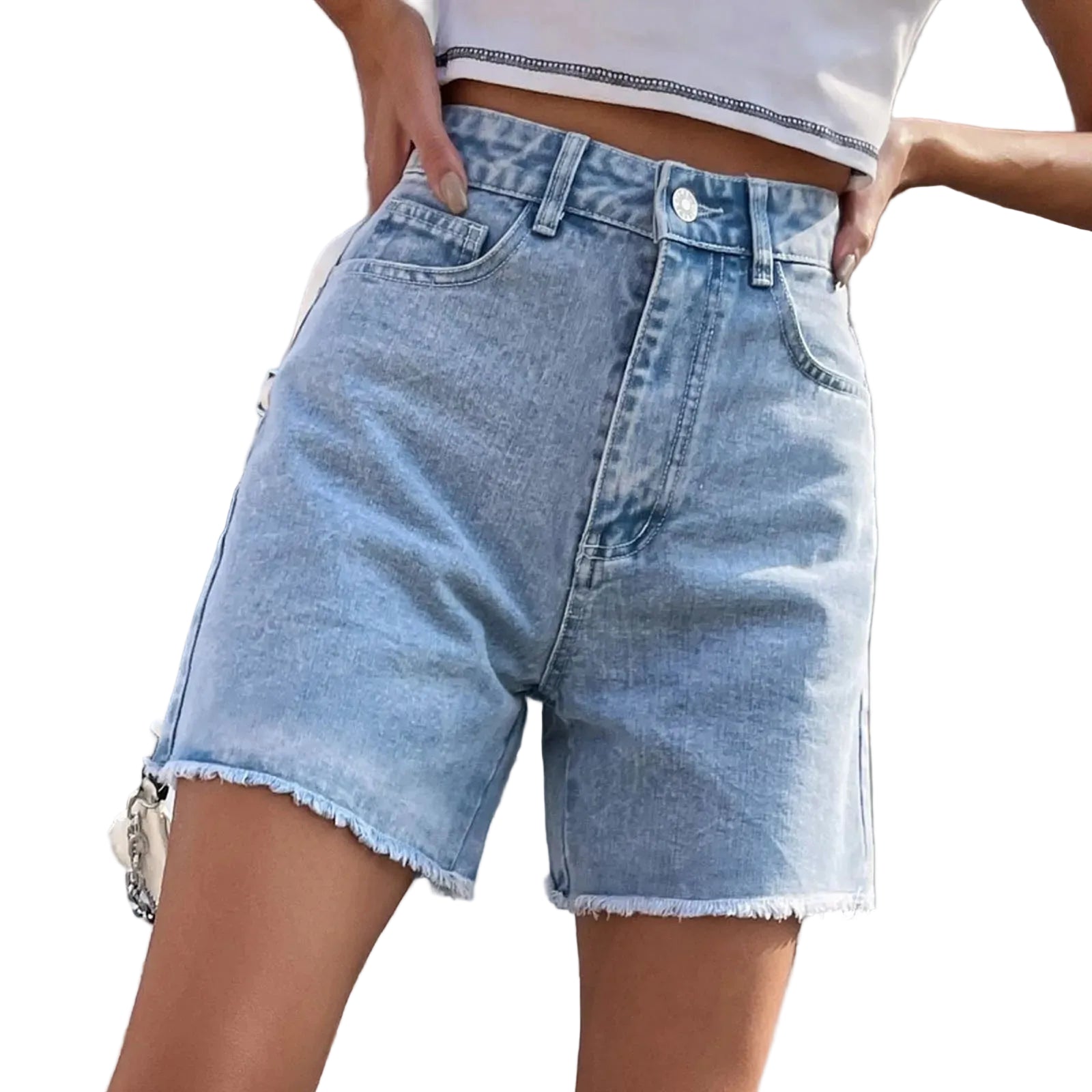 Women's Relaxed Mid Length Denim Style Shorts with Classic Button Front Casual Streetwear Fit