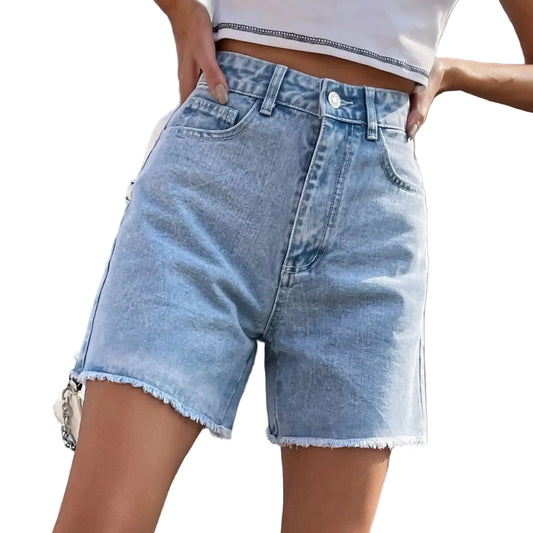 Women's Relaxed Mid Length Denim Style Shorts with Classic Button Front Casual Streetwear Fit