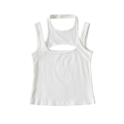 Asymmetrical Cut-Out Ribbed Tank Top with Sleeveless Slim Fit Streetwear Design