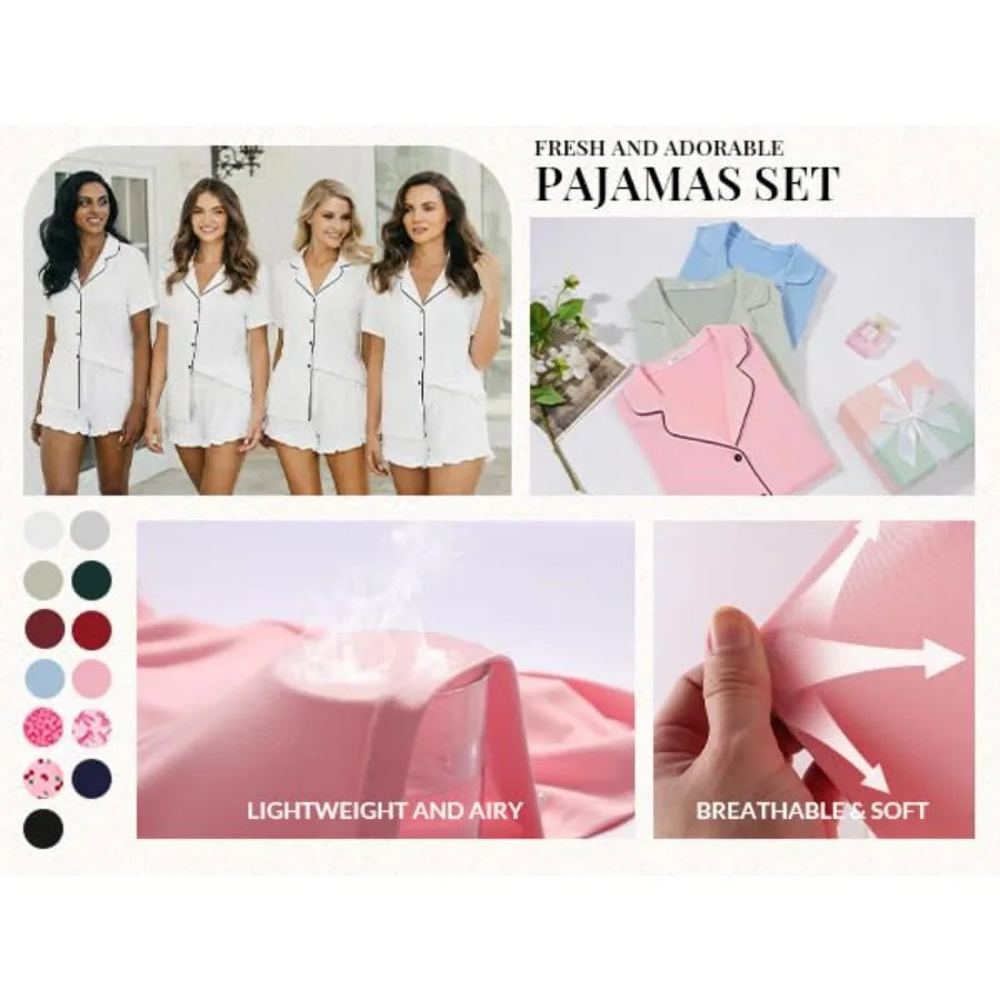 Button Front Shirt and Ruffle Shorts Sleepwear Co-Ord Set for Women