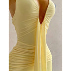 Ruched Halter Neck Mini Dress with Ribbon Tie Detail and Body Skimming Fit