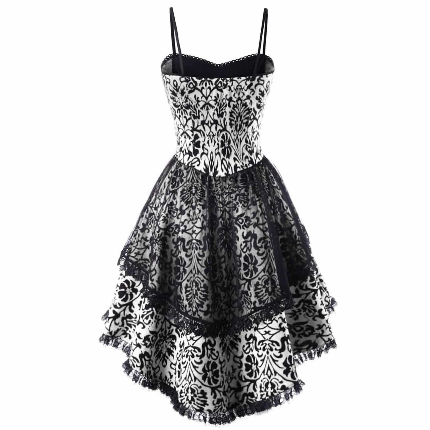Vintage Gothic Floral Mesh Party Dress with Manga-Inspired Elegance