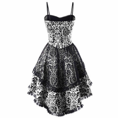Vintage Gothic Floral Mesh Party Dress with Manga-Inspired Elegance