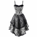 Gothic-Inspired Red and Black Lace Overlay Mini Dress with Tiered Hem