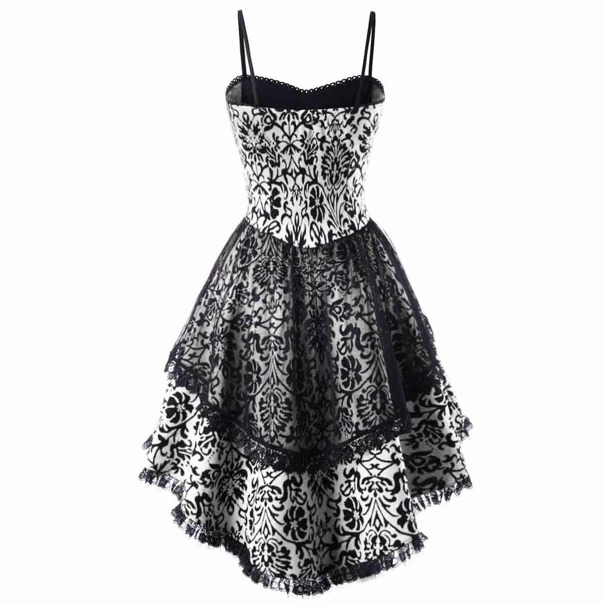 Gothic-Inspired Red and Black Lace Overlay Mini Dress with Tiered Hem
