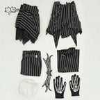 Women's Striped Corset Style Top and Layered Skirt Costume Set with Gloves