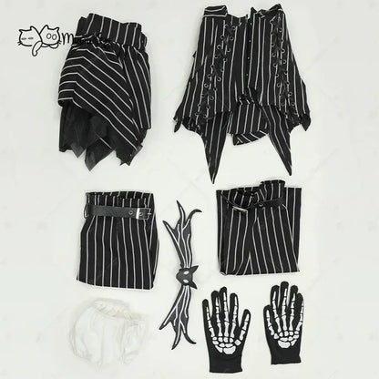Women's Striped Corset Style Top and Layered Skirt Costume Set with Gloves