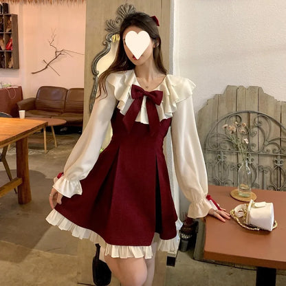 Kawaii Anime-Inspired Bow Accent Dress with Gothic Streetwear Charm
