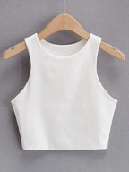 Classic Crew Neck Crop Tank Top with Minimalist Sleeveless Everyday Streetwear Style