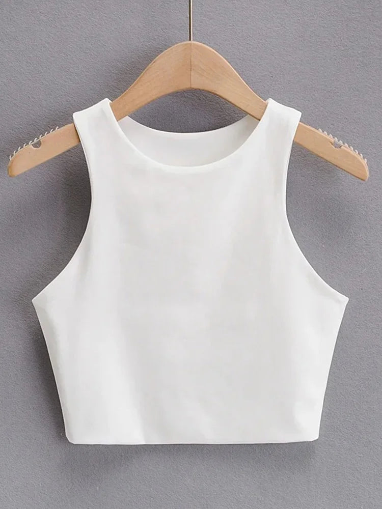 Classic Crew Neck Crop Tank Top with Minimalist Sleeveless Everyday Streetwear Style