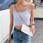 Square Neck Sleeveless Crop Top with Wide Straps Contemporary Streetwear Style