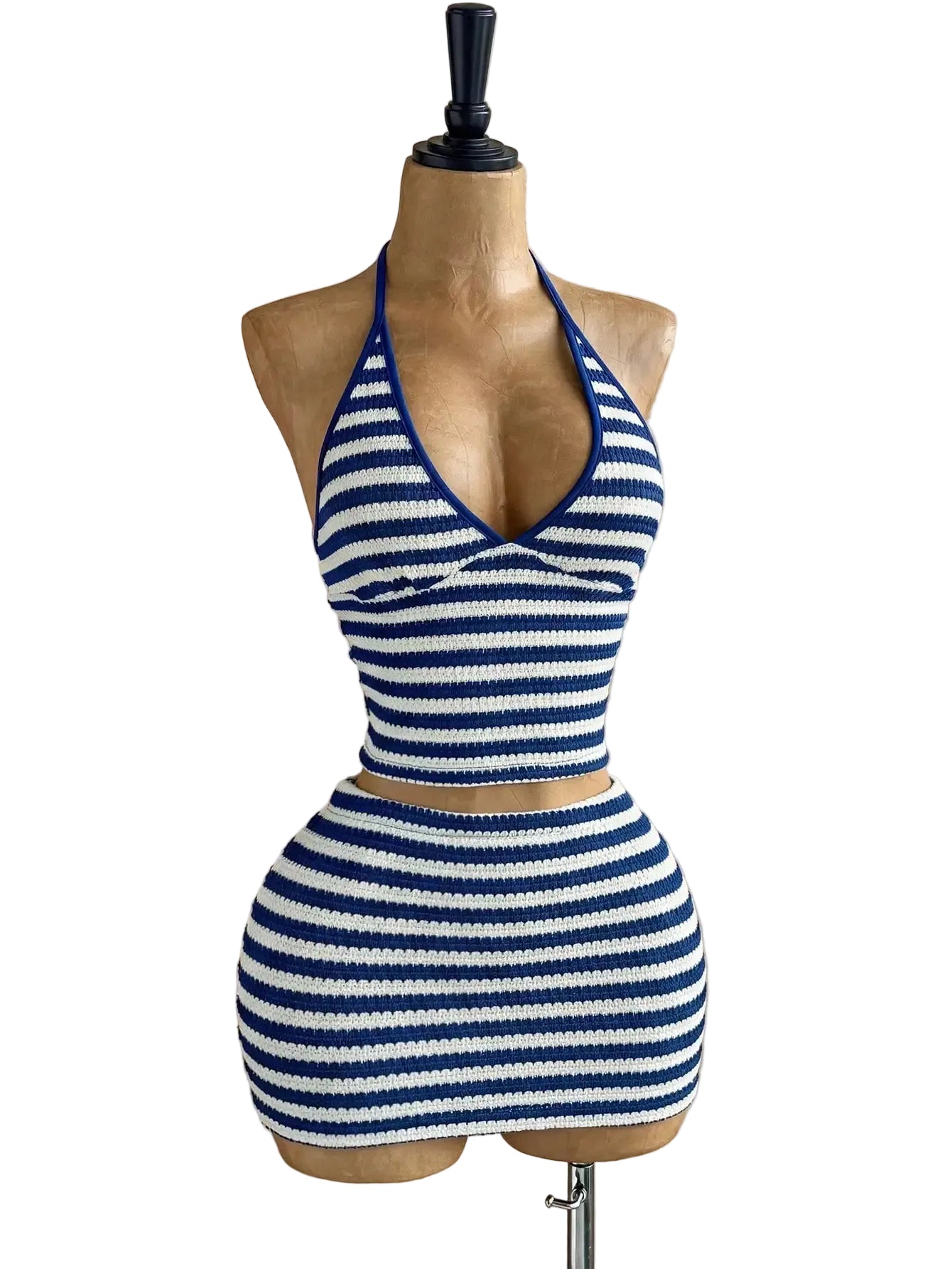 Striped Halter Crop Top and Mini Skirt Beach Co-Ord Set