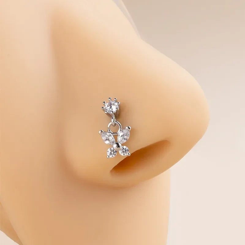 Butterfly Crystal Nose Stud Piercing for Dark Feminine and Alternative Style