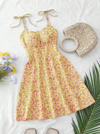 Floral Print Tie Strap A-Line Mini Dress with Lightweight Summer Silhouette