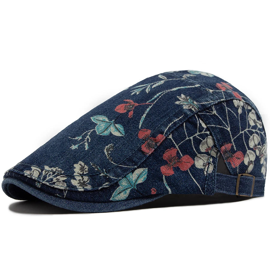 Vintage Floral Cotton Flat Cap for Casual Everyday Outdoor Heritage Fashion Style