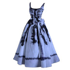 Halloween Skeleton Ribcage Print Flared Swing Dress with Waist Bow