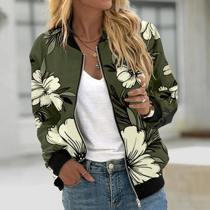 Printed Varsity Inspired Zip Front Streetwear Jacket with Relaxed Fit