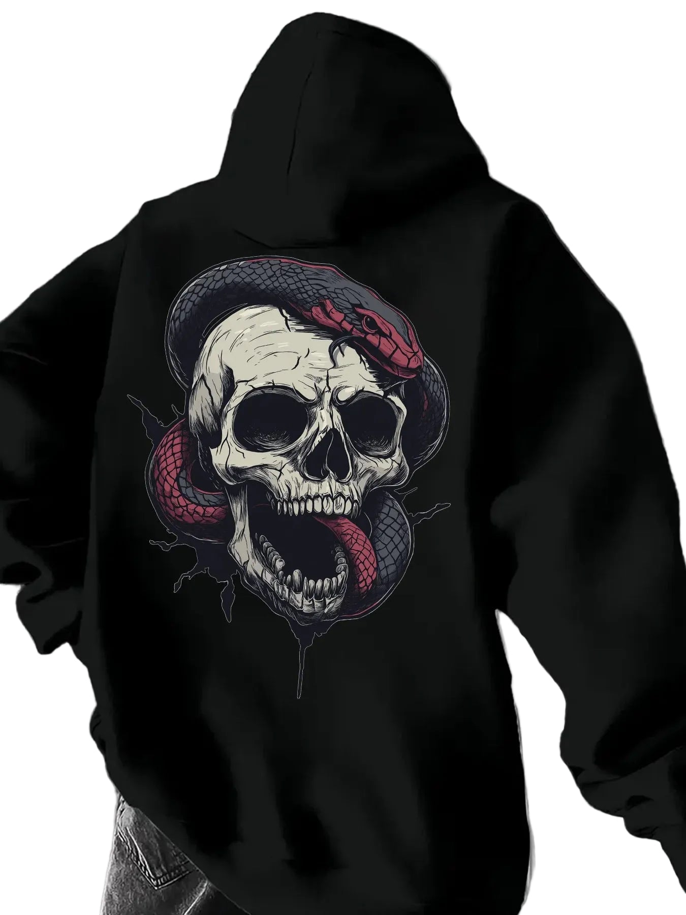Dark Anime Gothic Hoodie with Manga-Inspired Skull Serpent Artwork