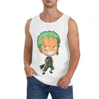Kawaii Anime-Inspired Cotton Sleeveless Tank Top with Chibi Adventure Character Graphic Design