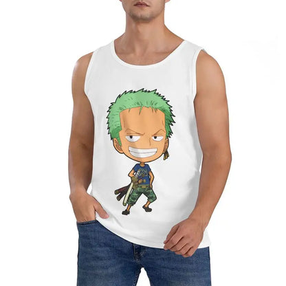 Kawaii Anime-Inspired Cotton Sleeveless Tank Top with Chibi Adventure Character Graphic Design