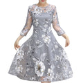 Elegant Floral Embroidered Mesh Overlay Alternative Occasion Midi Dress