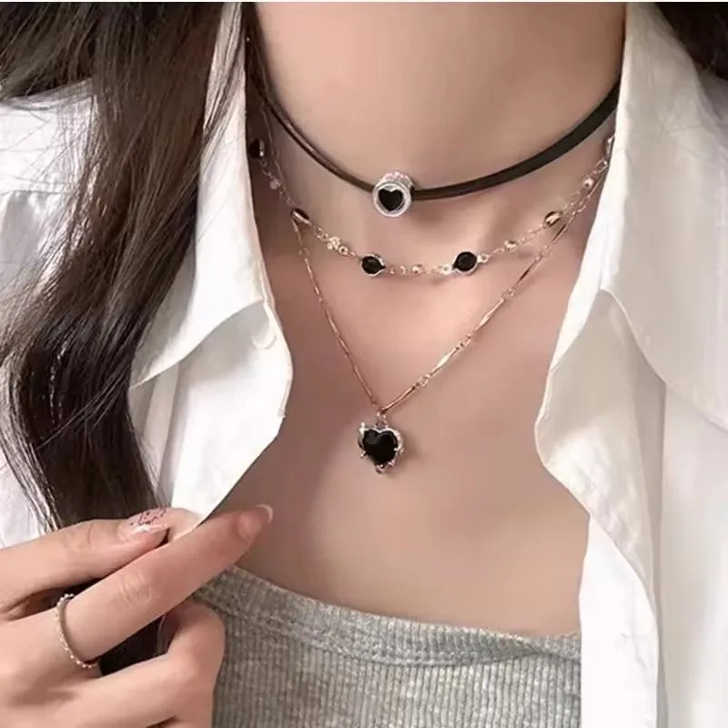 Layered Heart Choker Necklace for Grunge Y2K Alternative Fashion Looks