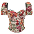 Romantic Floral Tapestry Overbust Corset with Sweetheart Neckline and Detachable Puff Sleeves