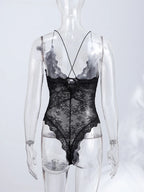 Lace Halter Neck Backless Bodysuit for Gothic Romance Alternative Fashion