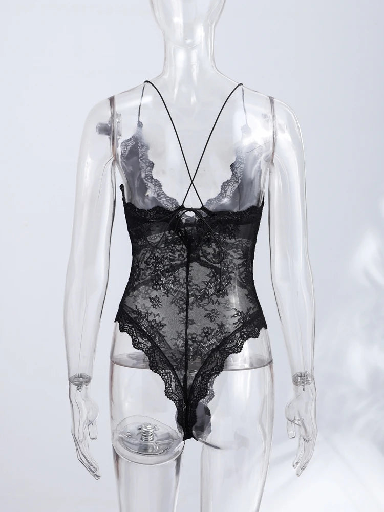 Lace Halter Neck Backless Bodysuit for Gothic Romance Alternative Fashion