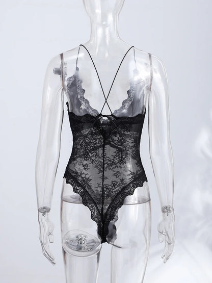 Lace Halter Neck Backless Bodysuit for Gothic Romance Alternative Fashion