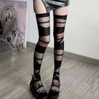 Distressed Over The Knee Fishnet Stockings Punk Y2K Alternative Hosiery