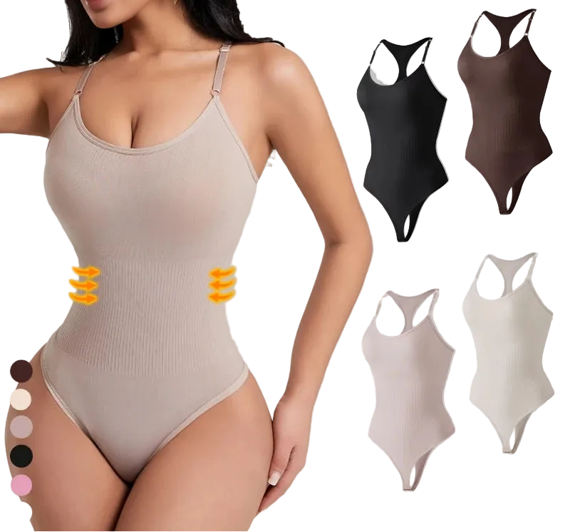 Seamless Racerback Thong Bodysuit in Versatile Beige
