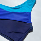 Color-Block One-Shoulder Bikini Set with Asymmetrical Neckline, Side Cutout Detail and Matching Low-Rise Bottom