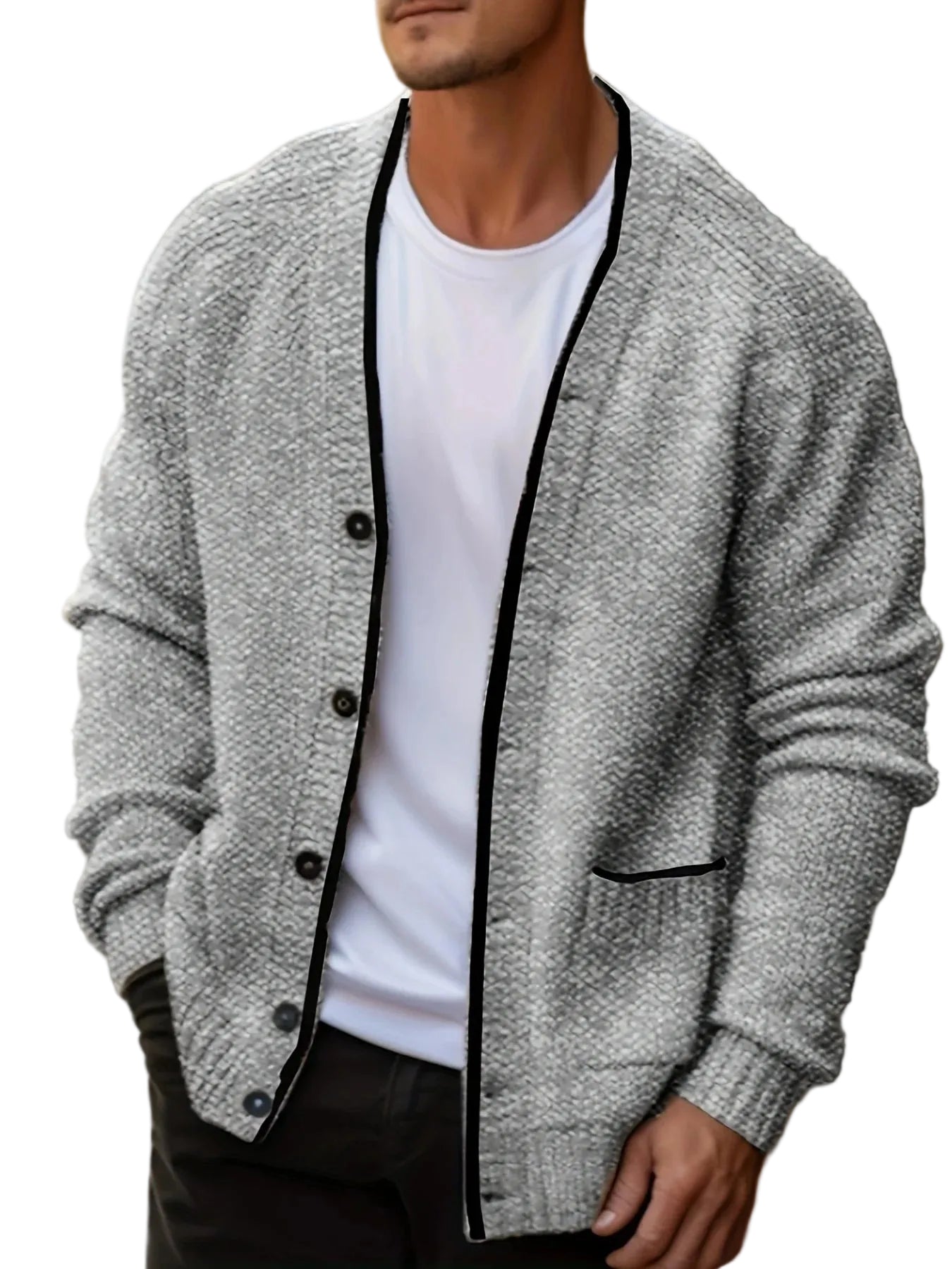 Men's Button Front Knit Cardigan with Relaxed Casual Everyday Fit