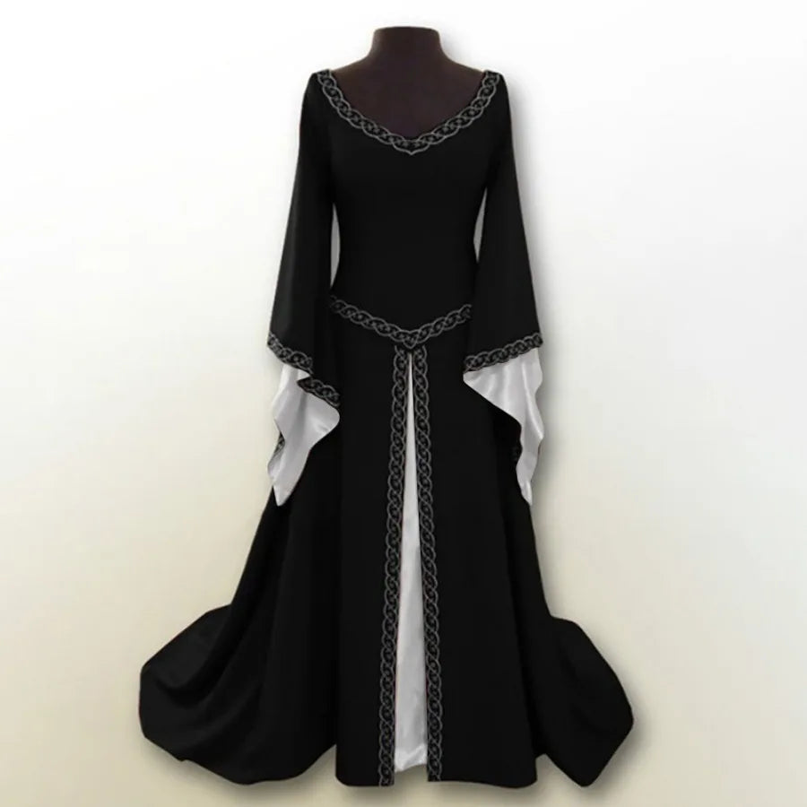 Regal Medieval Gothic Maxi Gown with Flowing Bell Sleeves