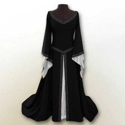 Regal Medieval Gothic Maxi Gown with Flowing Bell Sleeves