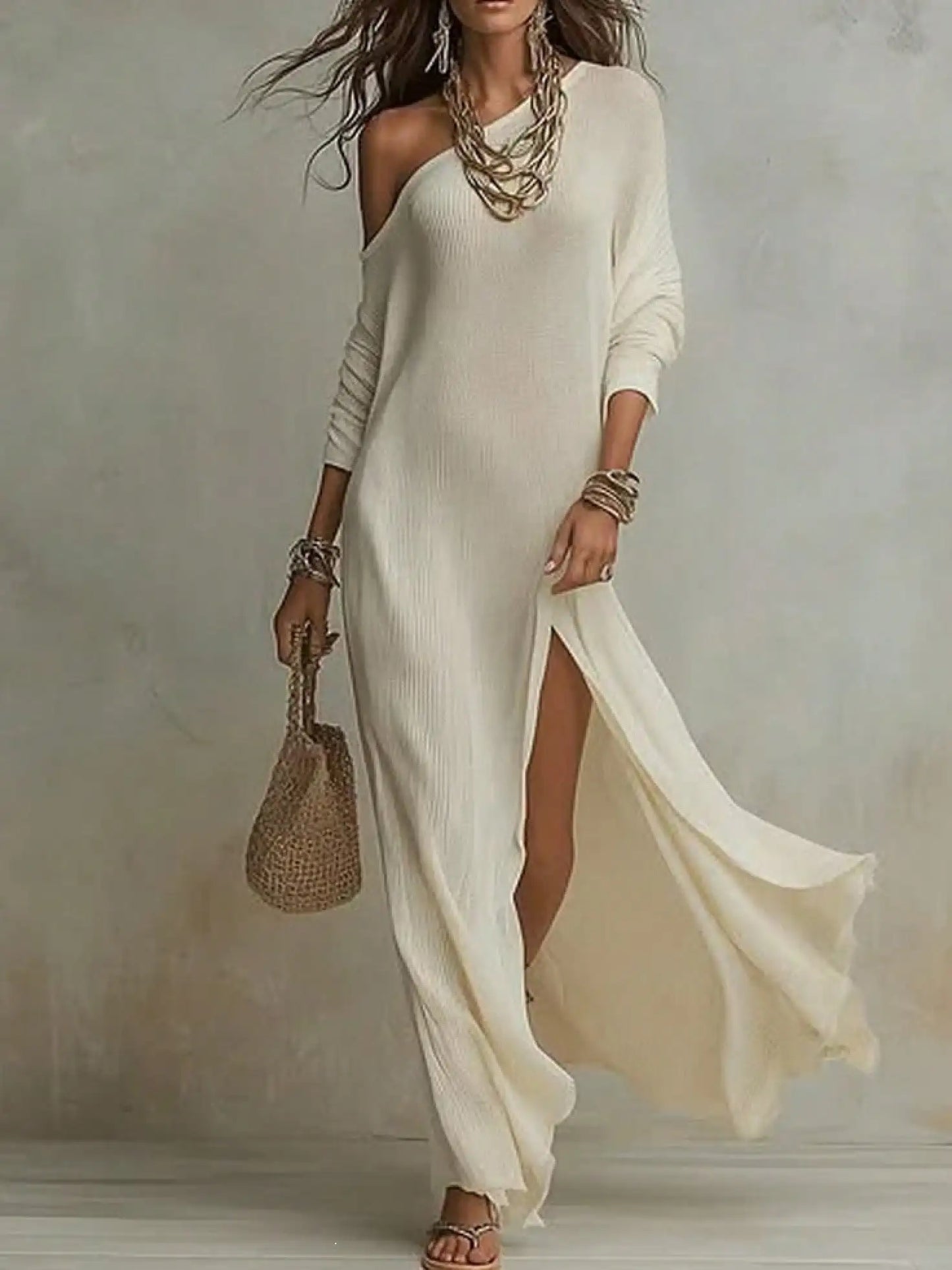 Soft Knit Maxi Dress with Relaxed Minimalist Fashion Aesthetic