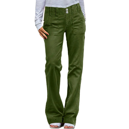 Women's High Rise Wide Leg Light Wash Denim Jeans with Double Button Waist Design