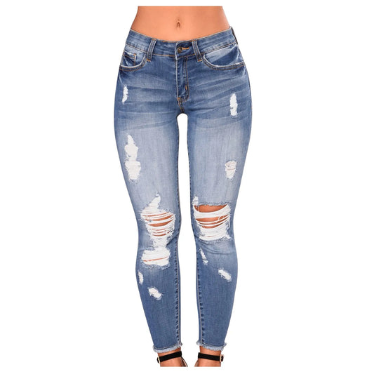 High Stretch Distressed Skinny Denim Jeans with Low Rise Slim Fit Streetwear Style