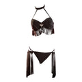 Women's Vintage Fringe Bikini Set with Coordinating Beach Skirt, Wire-Free Top and Three-Piece Vacation Swimwear