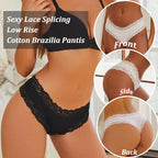 Five-Piece Ribbed Cotton-Blend Brazilian Panty Set with Floral Lace Trim