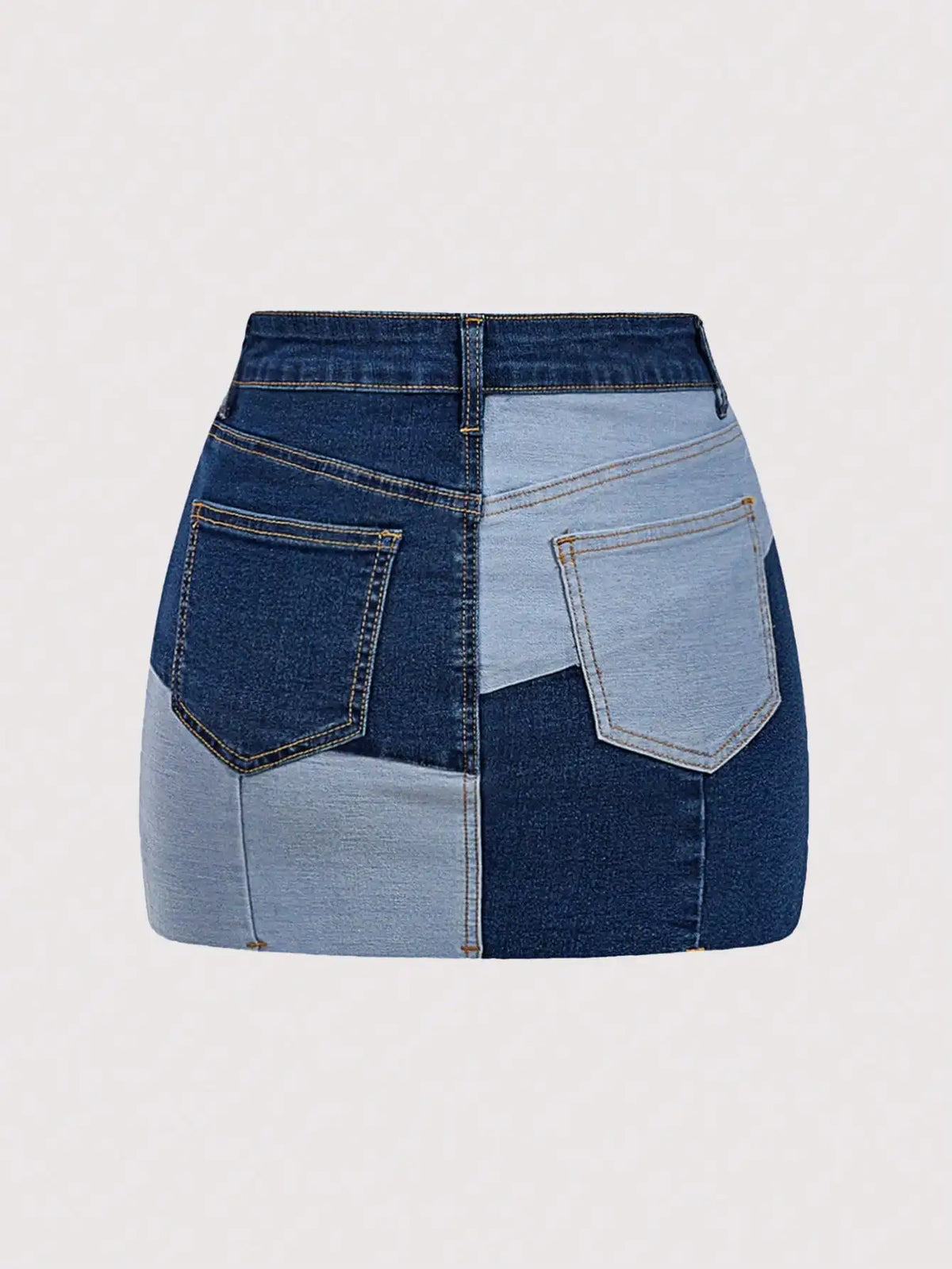 Patchwork Panel High Rise Denim Mini Skirt with Contrast Streetwear Design